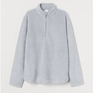 H&M Gray Faux Shearling Super Soft 1/4 Zip Pullover Sweatshirt